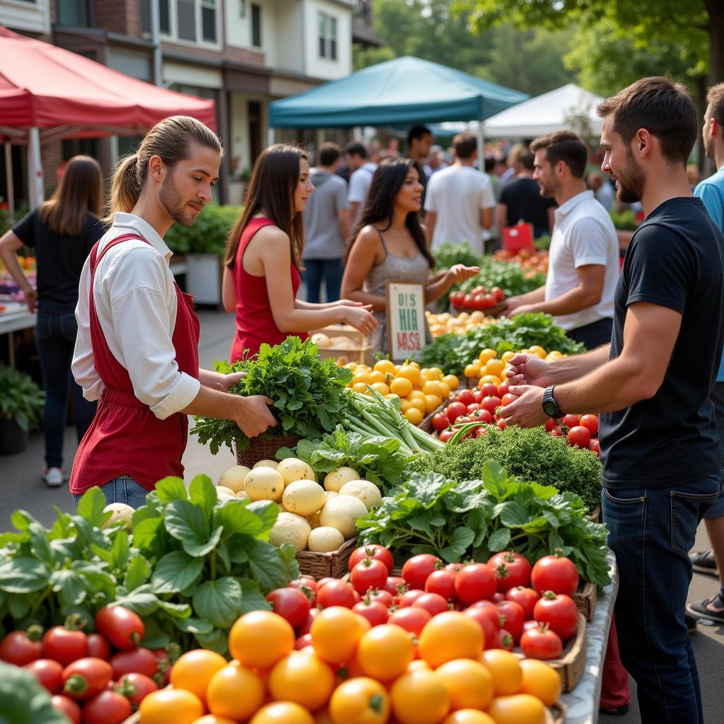 Vibrant farmers market with fresh produce and local farmers.