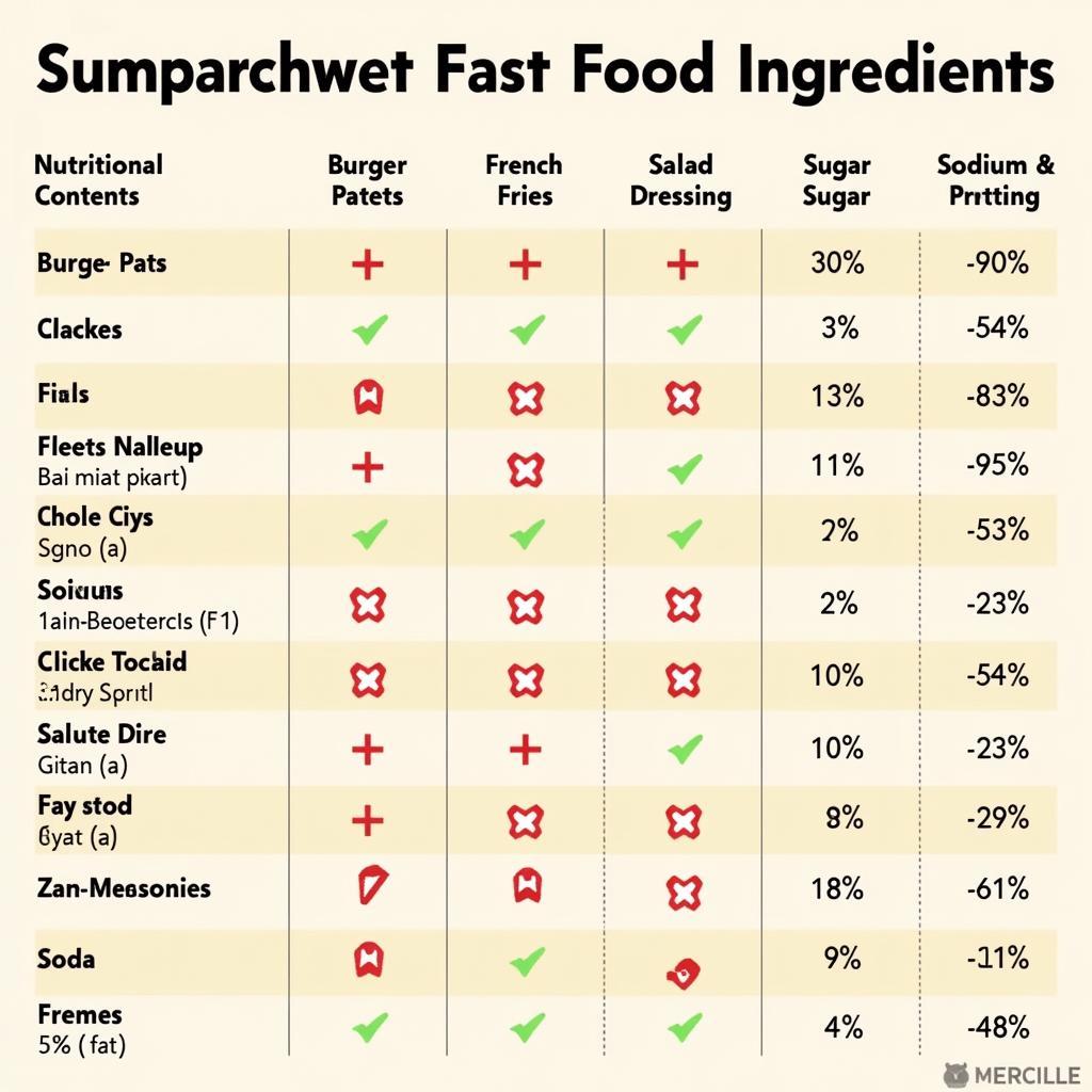 Fast Food Ingredients Nutrition Comparison Chart