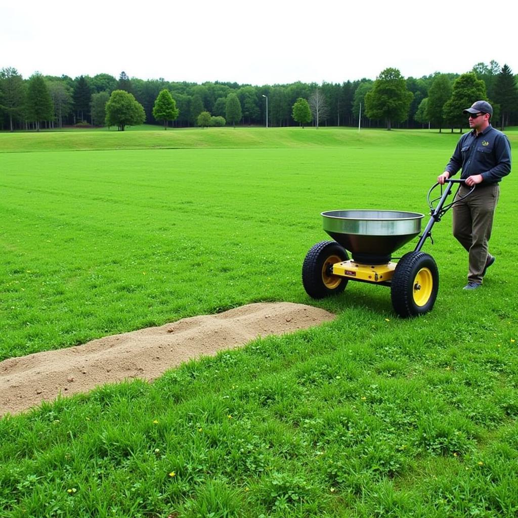 Broadcasting fertilizer on a clover food plot