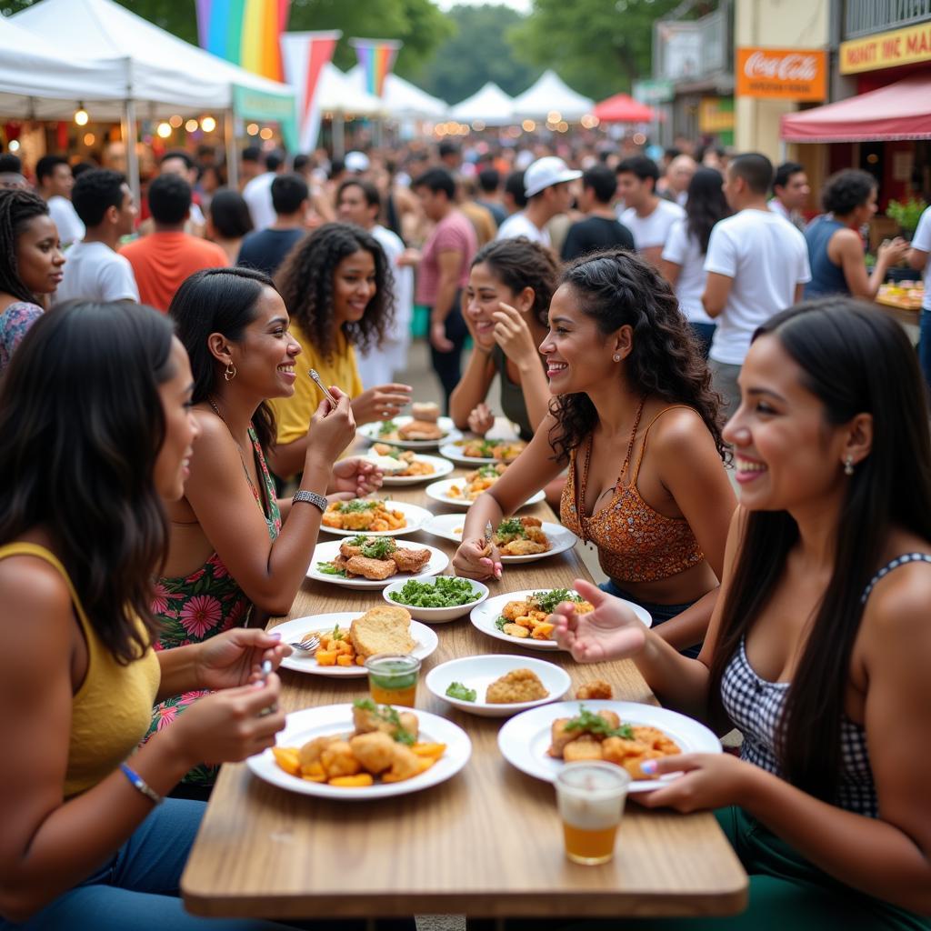 Festival Goers Enjoying Caribbean Food