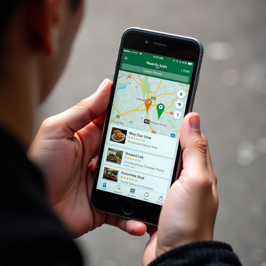 Person using a mobile app to locate nearby Irish food trucks