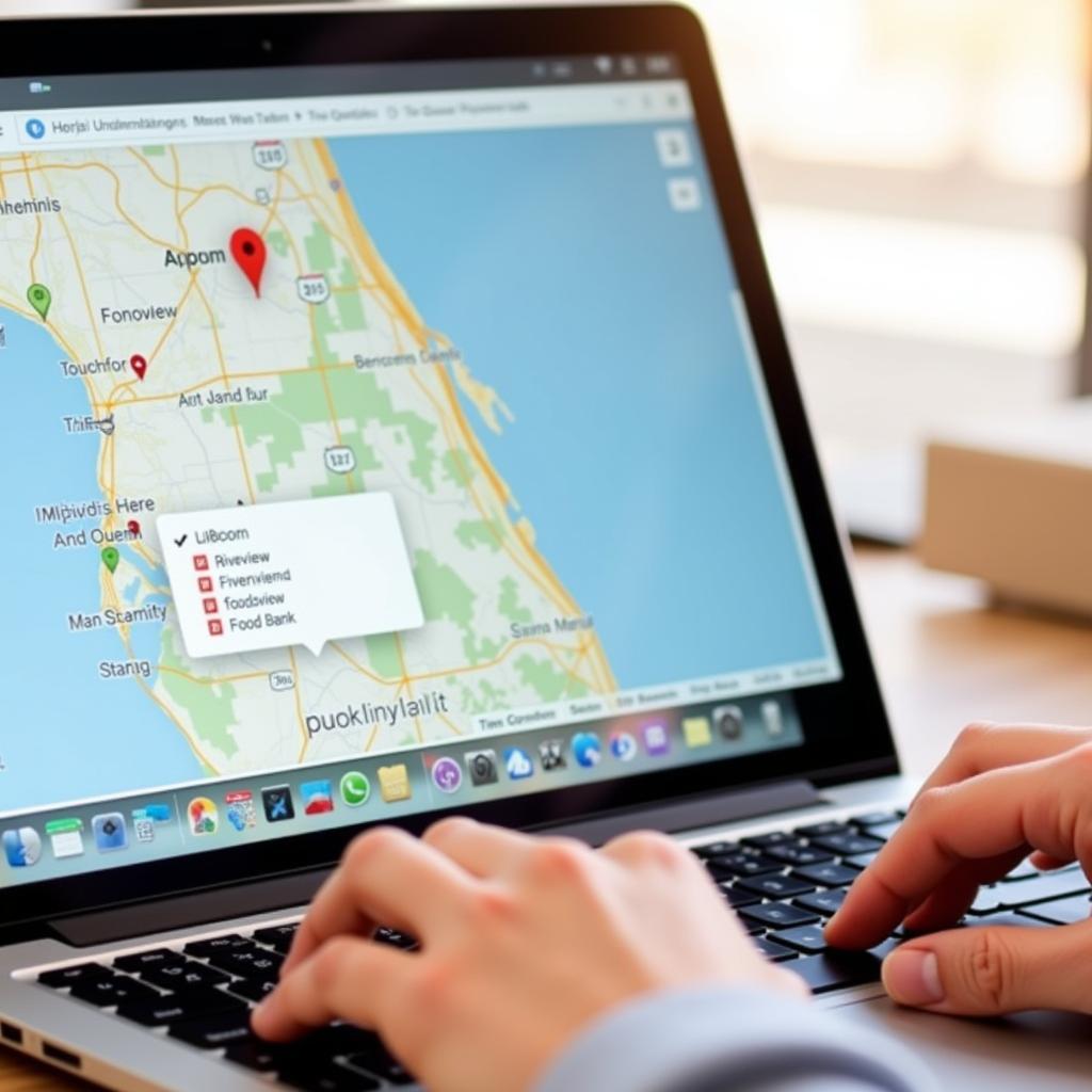 A person using a laptop to search for food banks in Riverview, FL