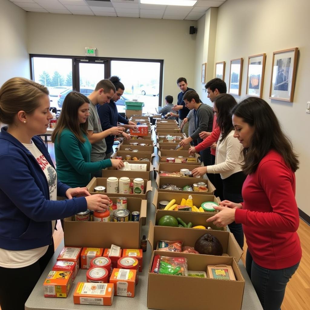 Volunteers sorting food donations at a Florissant food pantry