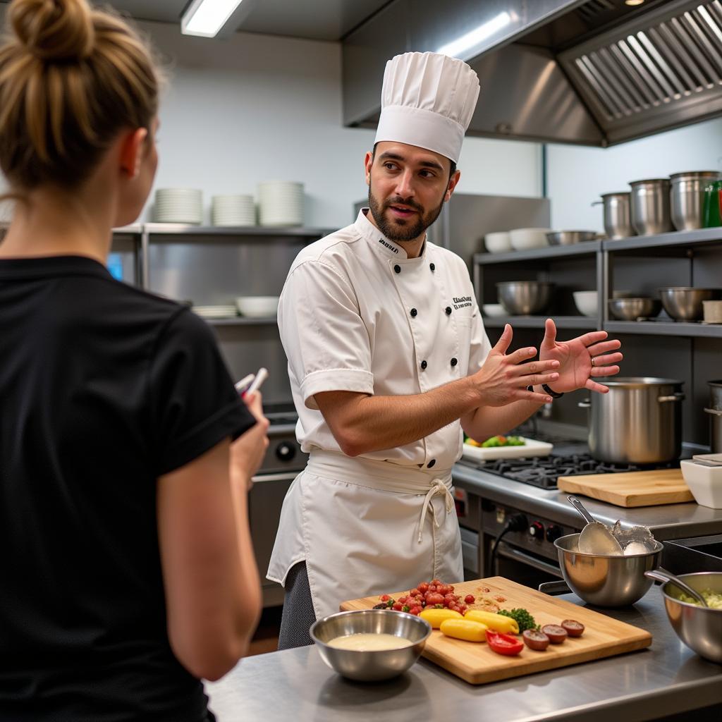 Chef demonstrating safe cooking techniques at a food allergy academy