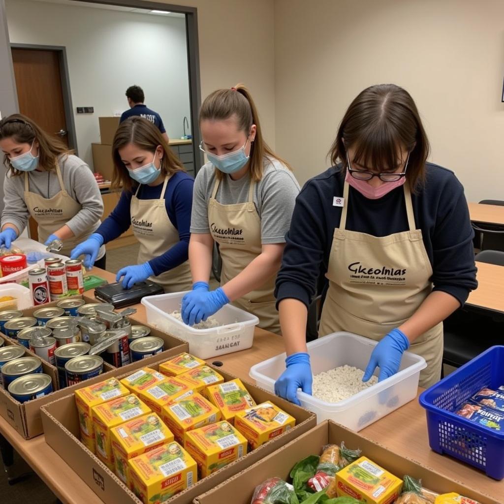 Volunteers sorting food donations at an Easton PA food bank