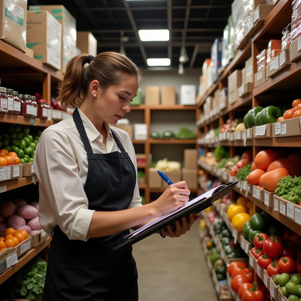 Food and Beverage Manager Checking Inventory