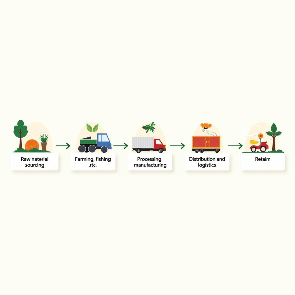 Food and beverage supply chain overview showing various stages from farm to consumer.