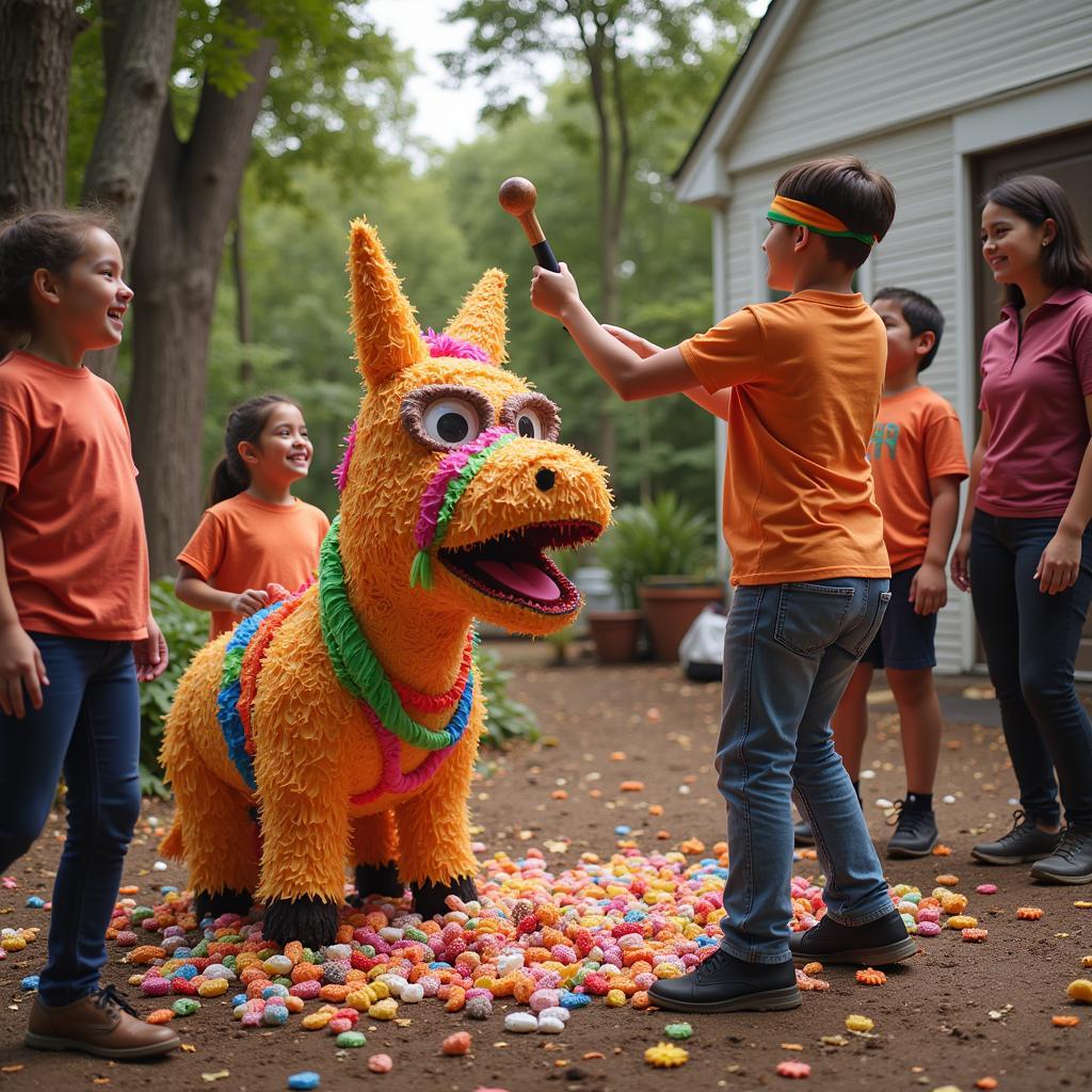 Guests Enjoying a Food City Piñata at a Party