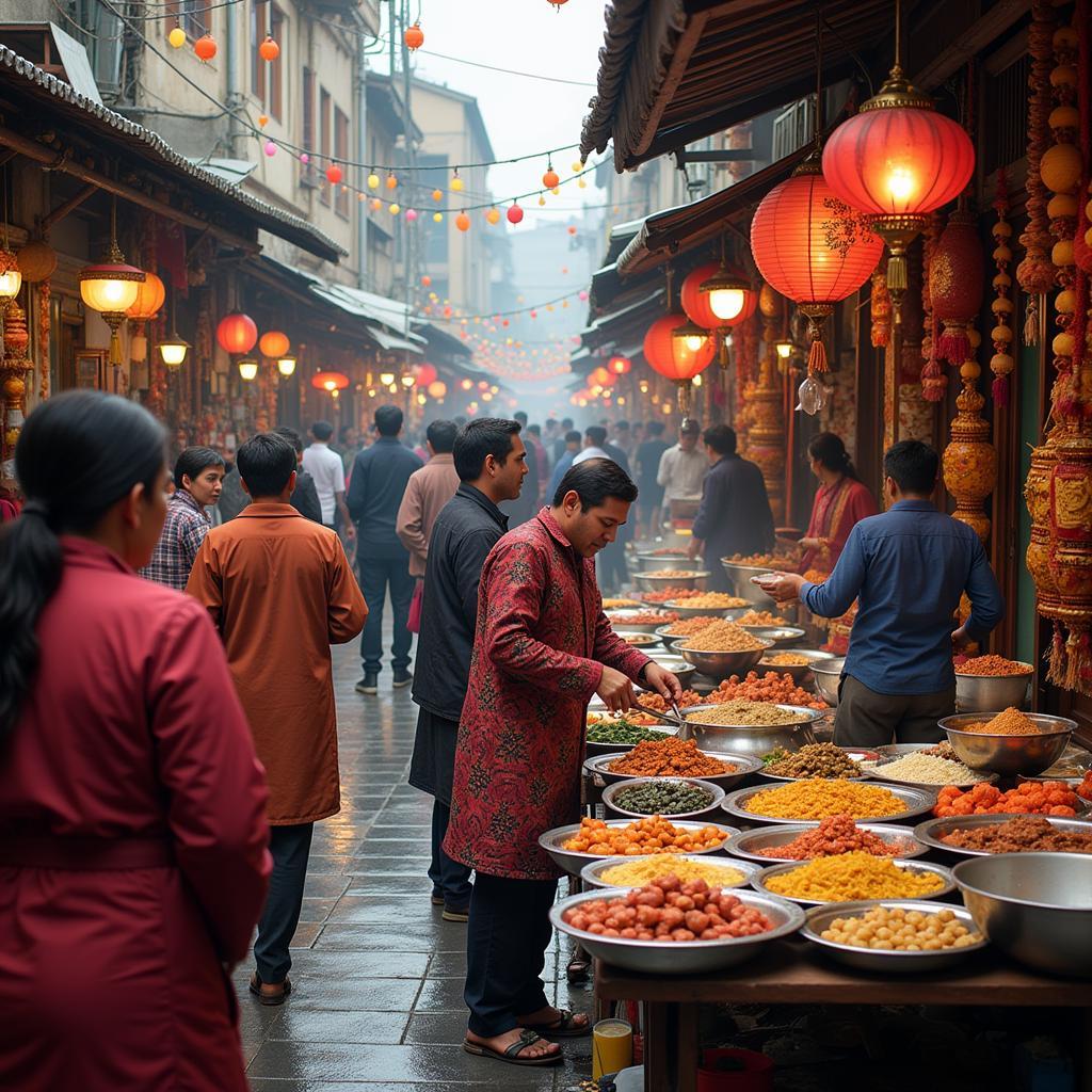 Vibrant Scene at a Food and Cultural Festival