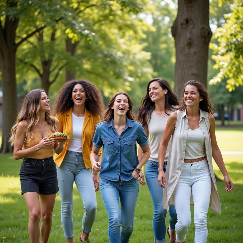 A group of diverse individuals smiling and engaging in joyful movement, symbolizing freedom from diet culture restrictions as guided by the Food Freedom Forever book.