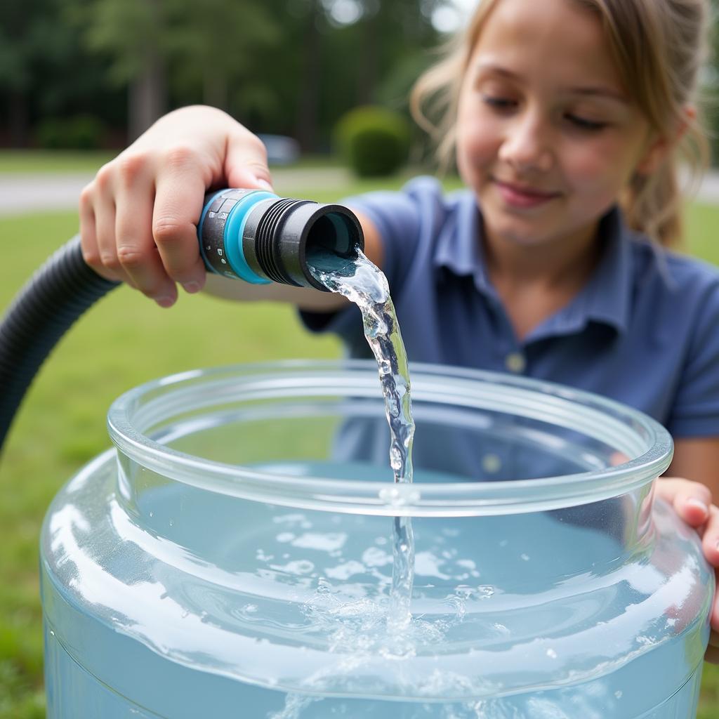 Filling a water container with a food-grade hose