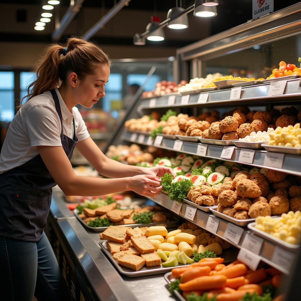 A food merchandiser builds an attractive display in a deli case.