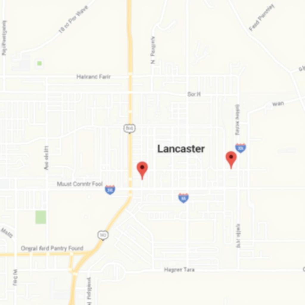 Map of Lancaster CA showing food pantry locations