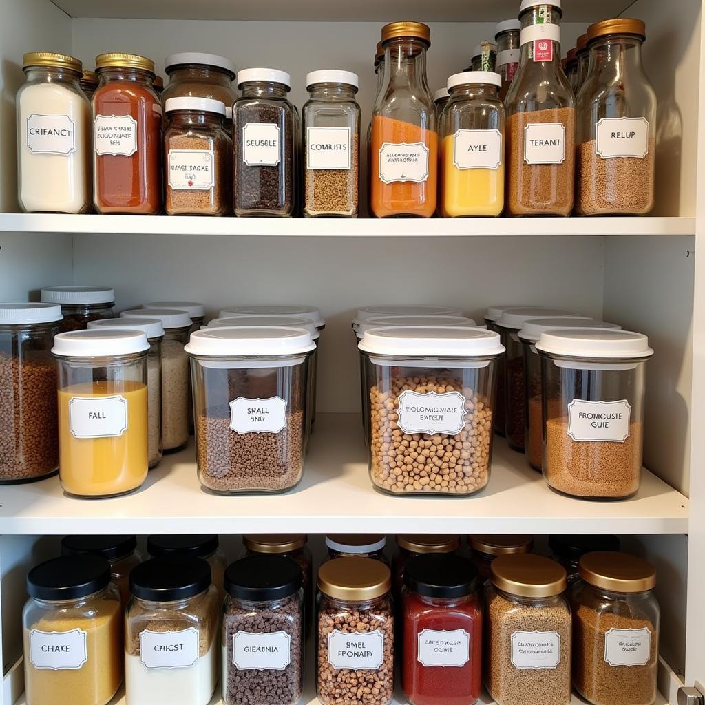 Organized pantry with clear food labels