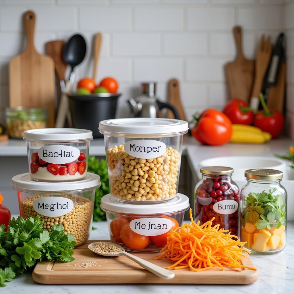 Organized Food Prep Station with Labeled Containers and Tools