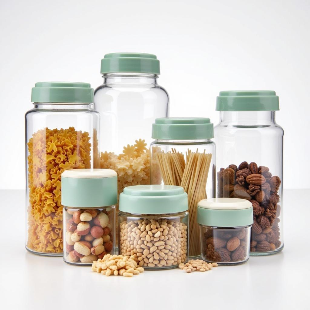 Various food safe plastic jars in different shapes and sizes.