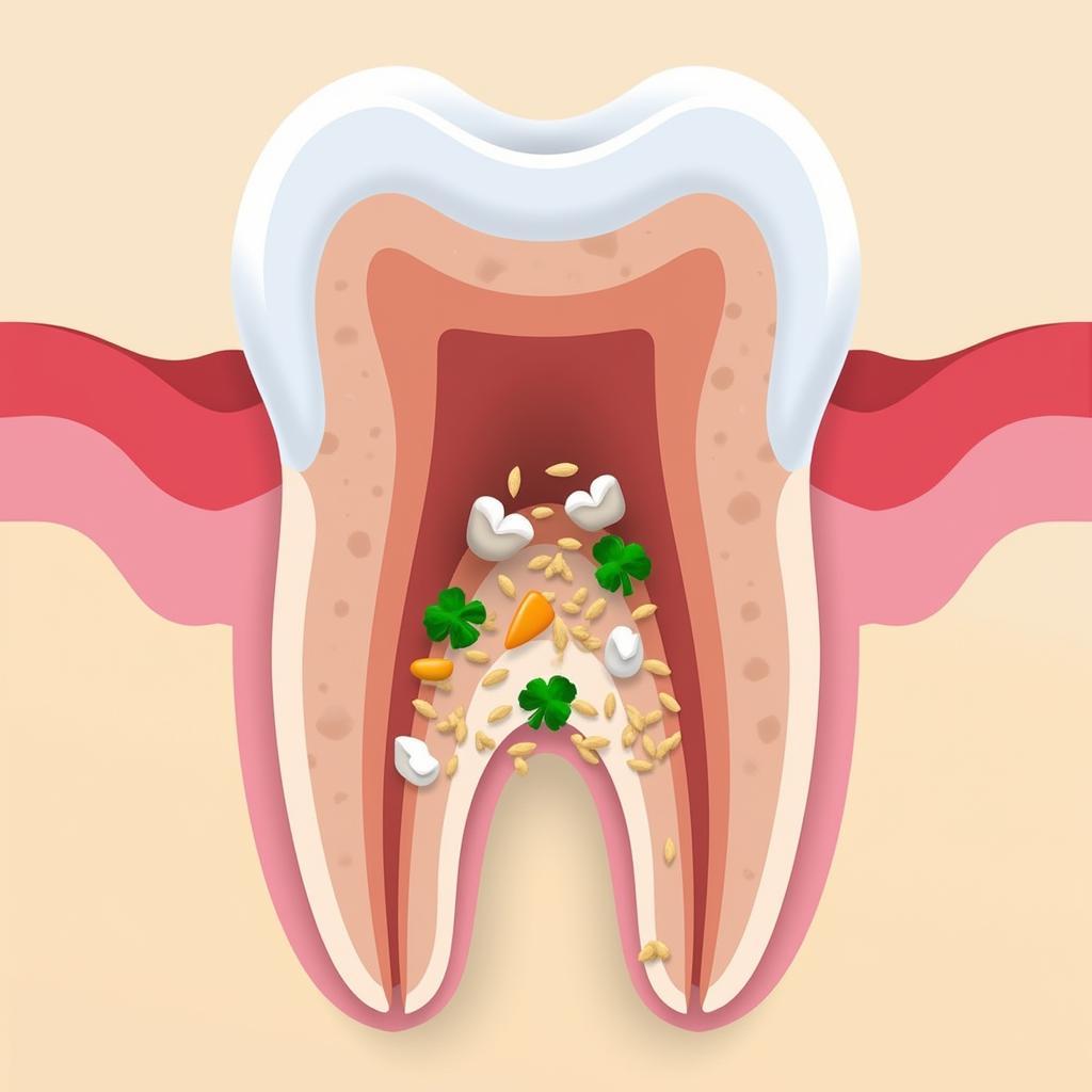 Illustration of Food Particles Lodged in a Wisdom Tooth Socket