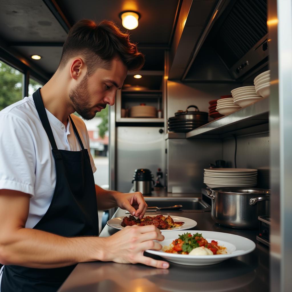 Food Truck Chef Preparing a Meal