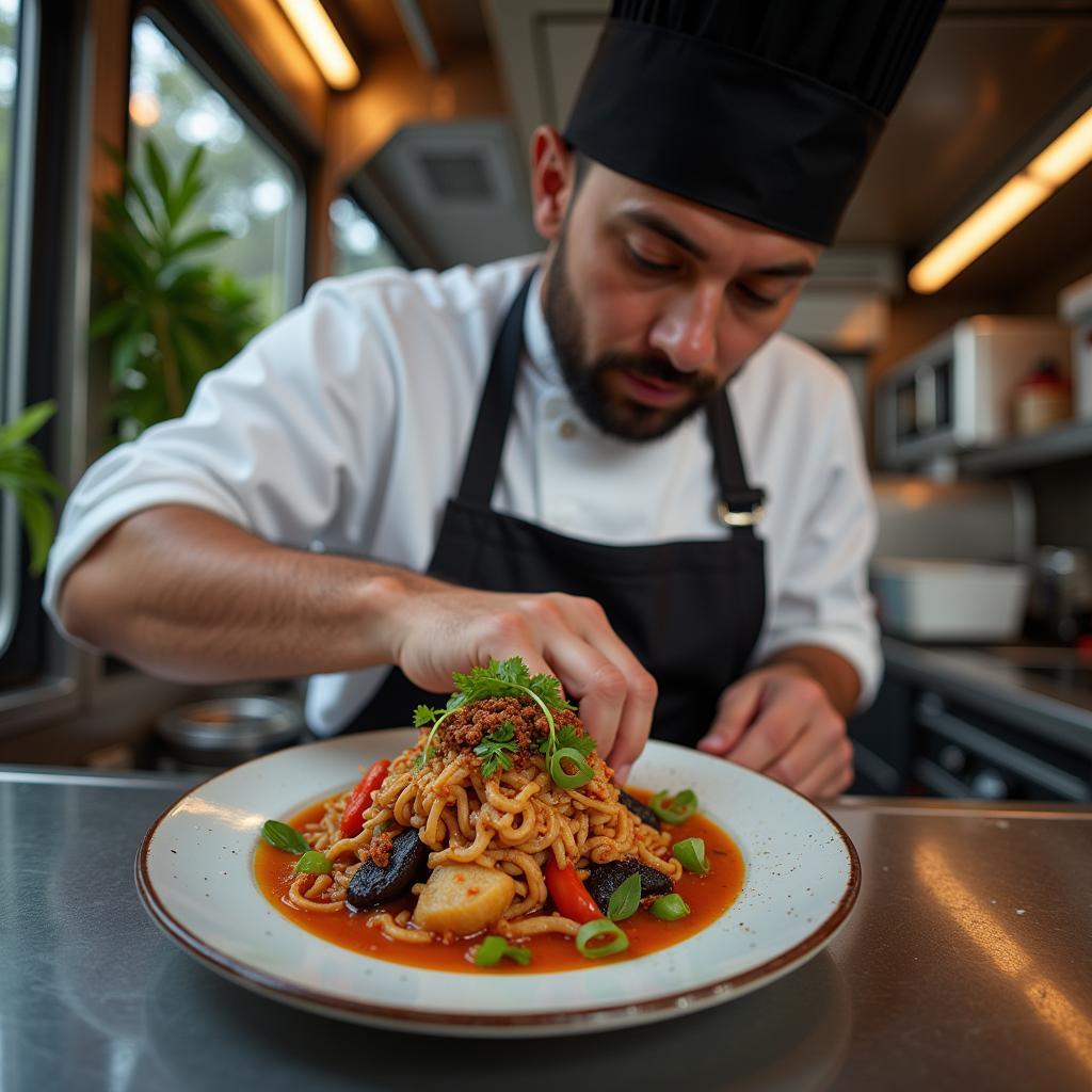 Food Truck Chef Preparing Meal