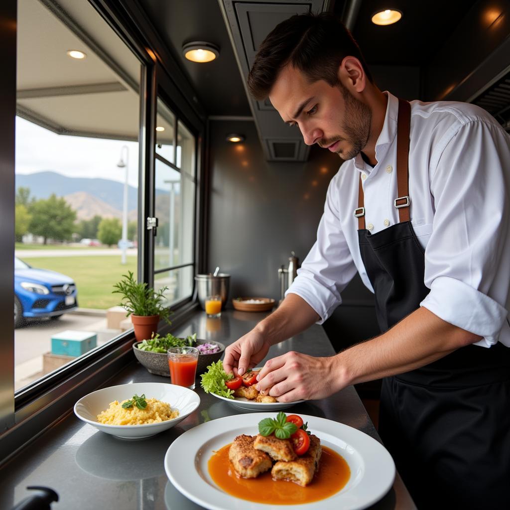 Food Truck Chef Preparing a Meal in Daybreak