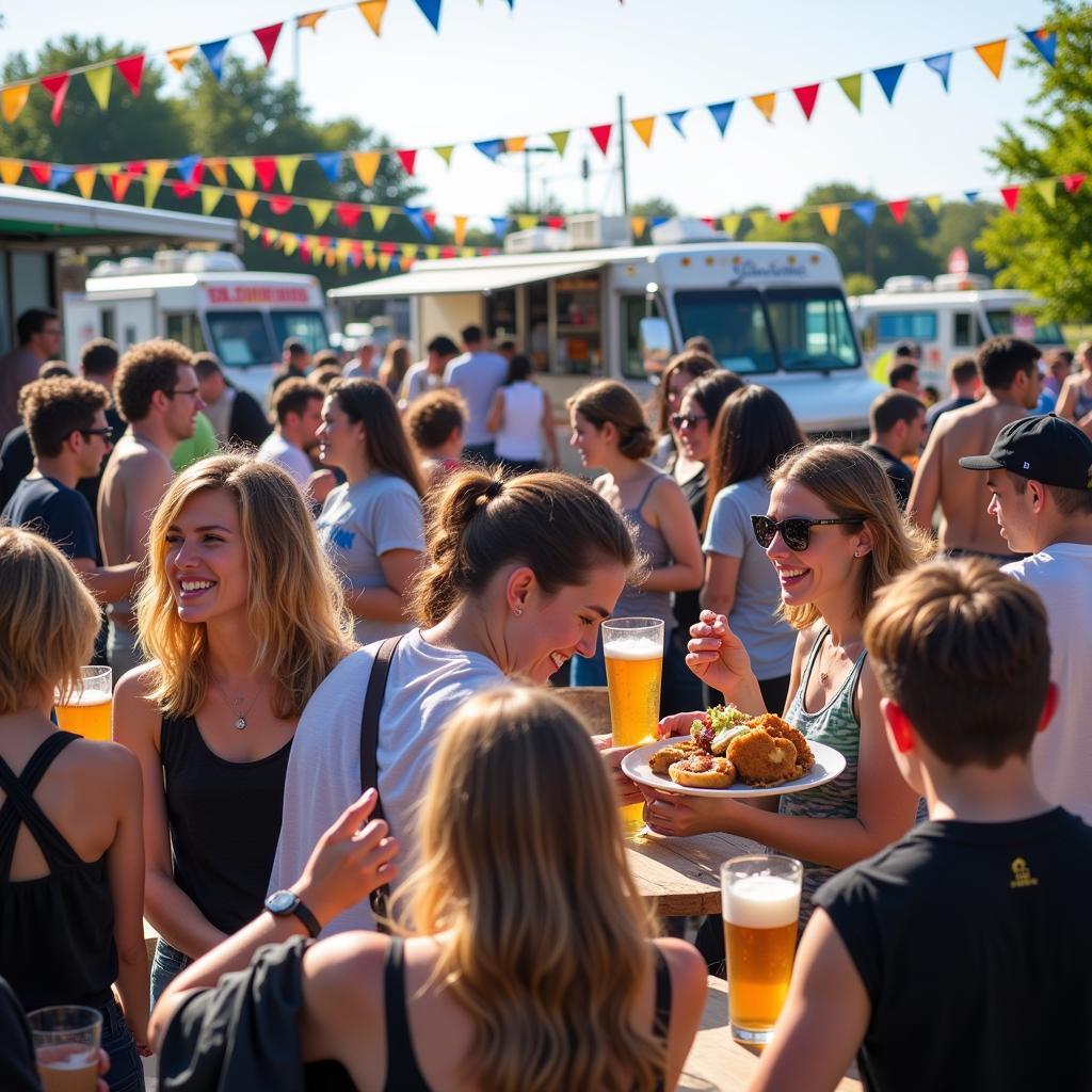 Crowds enjoying a food truck and craft beer festival