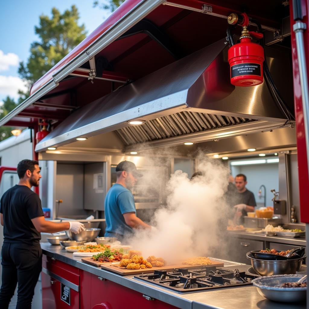 Food Truck Exhaust Hood with Fire Suppression System in Action