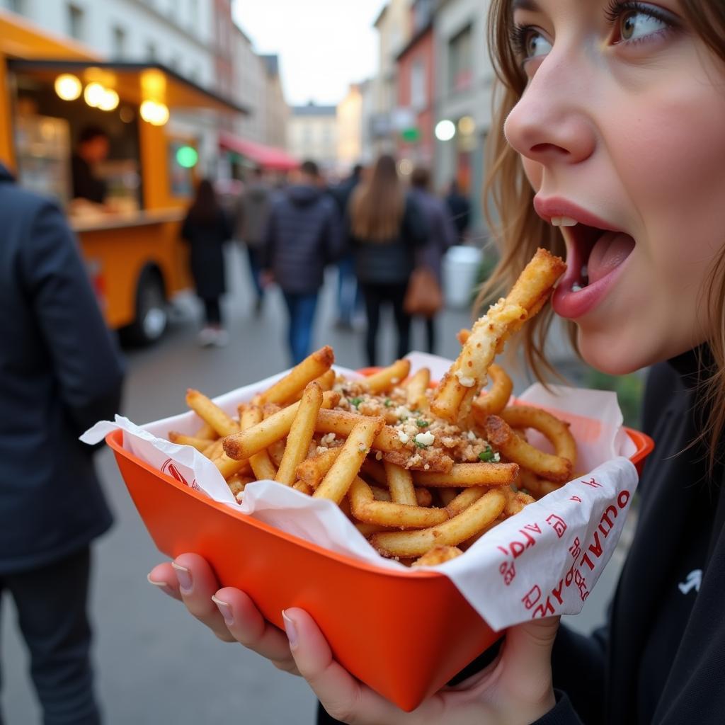 Food Truck Fan Enjoying a Meal