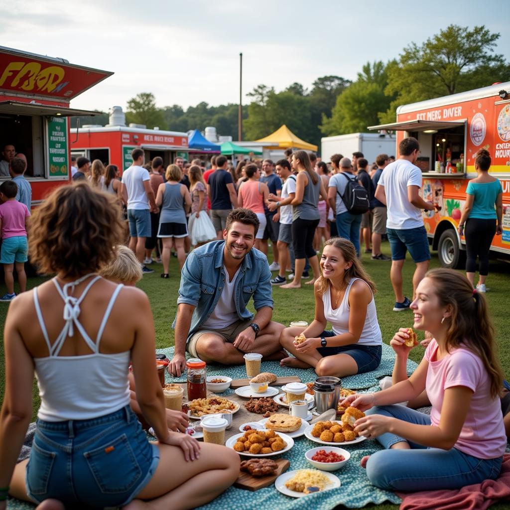 Diverse Crowd Enjoying a Food Truck Fly In