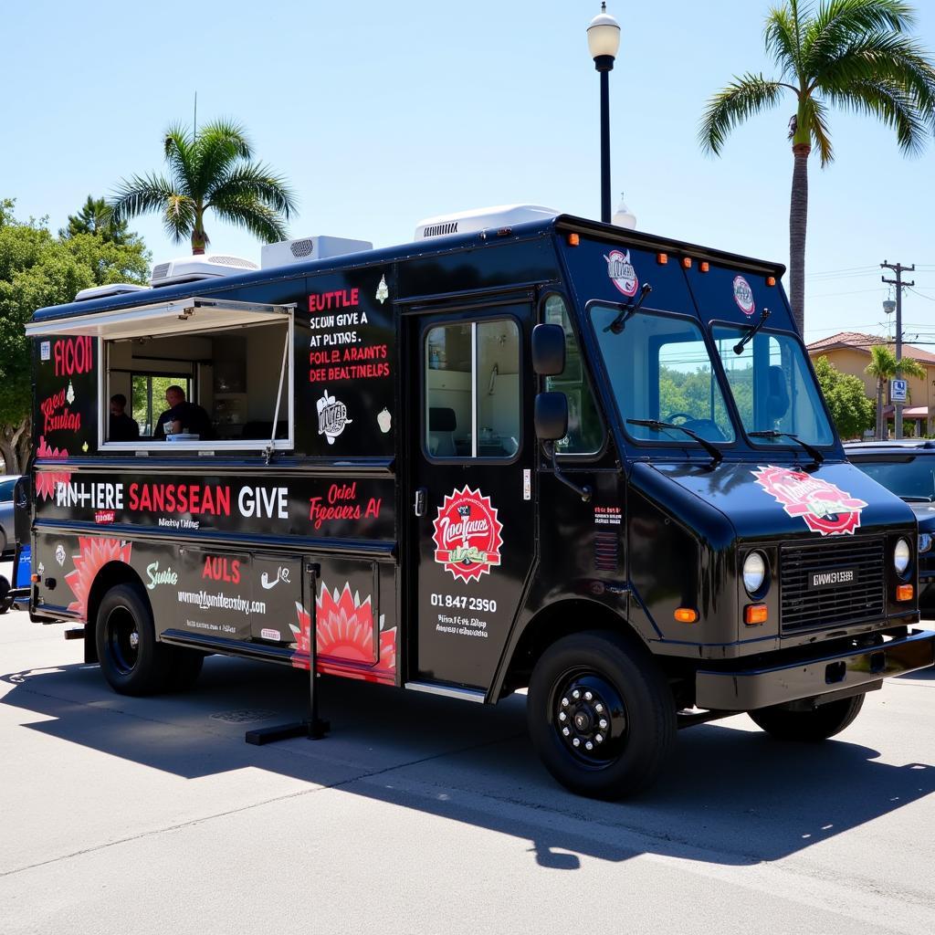 A gleaming, modern food truck parked in a bustling Fort Myers location