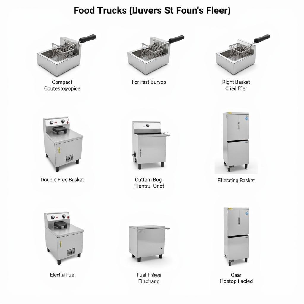 Different models of food truck fryers for sale showcasing various sizes and features.