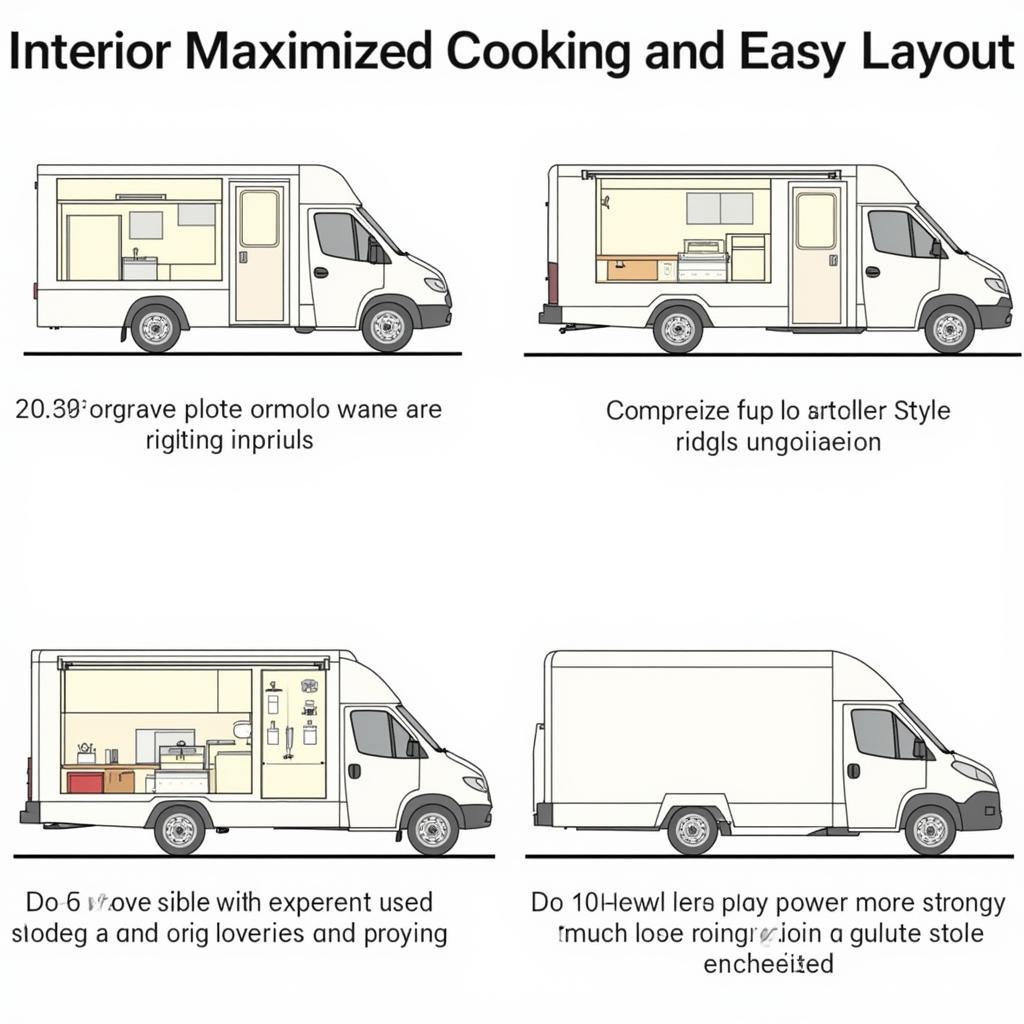 Different food truck interior layouts optimized for various menu types and equipment needs.