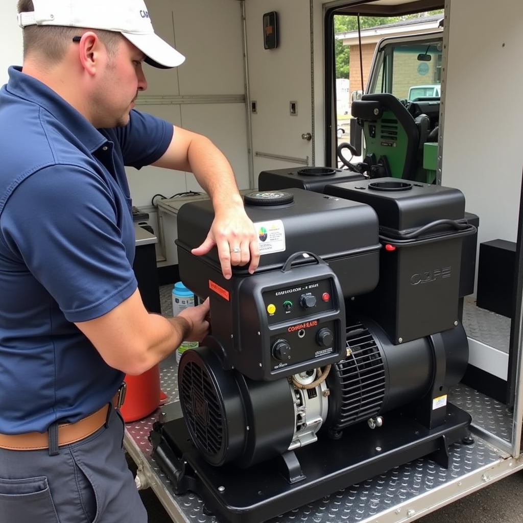 Food Truck Owner Performing Generator Maintenance