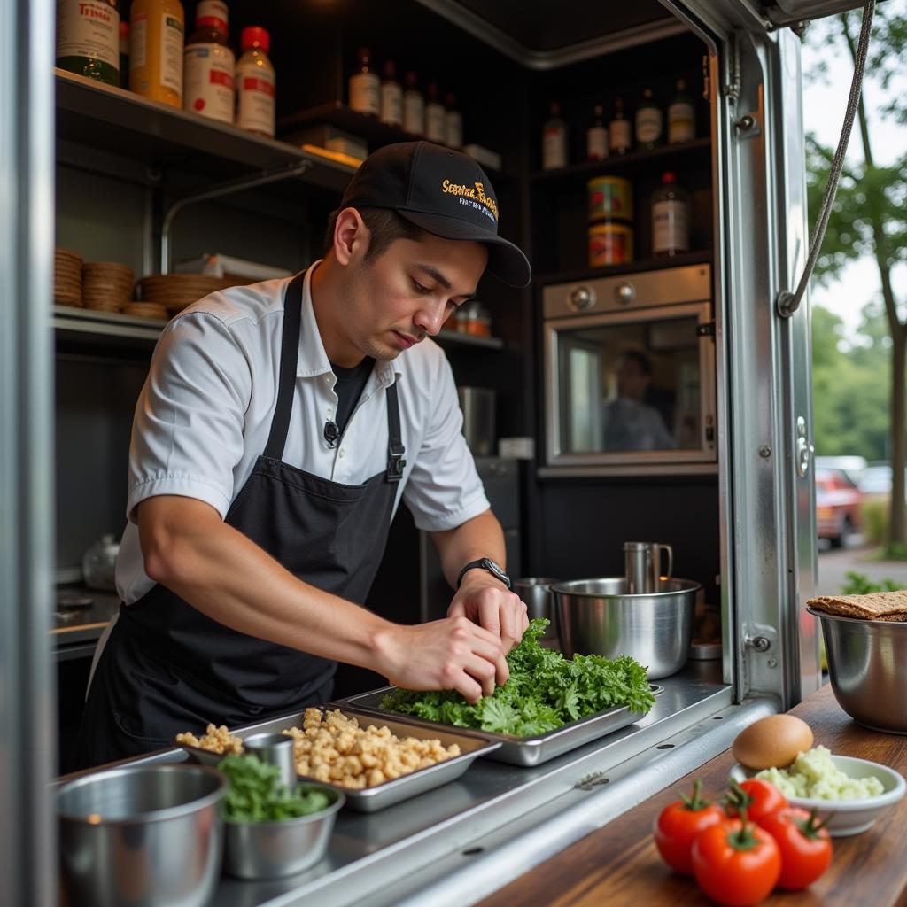 Food Truck Owner Preparing Food