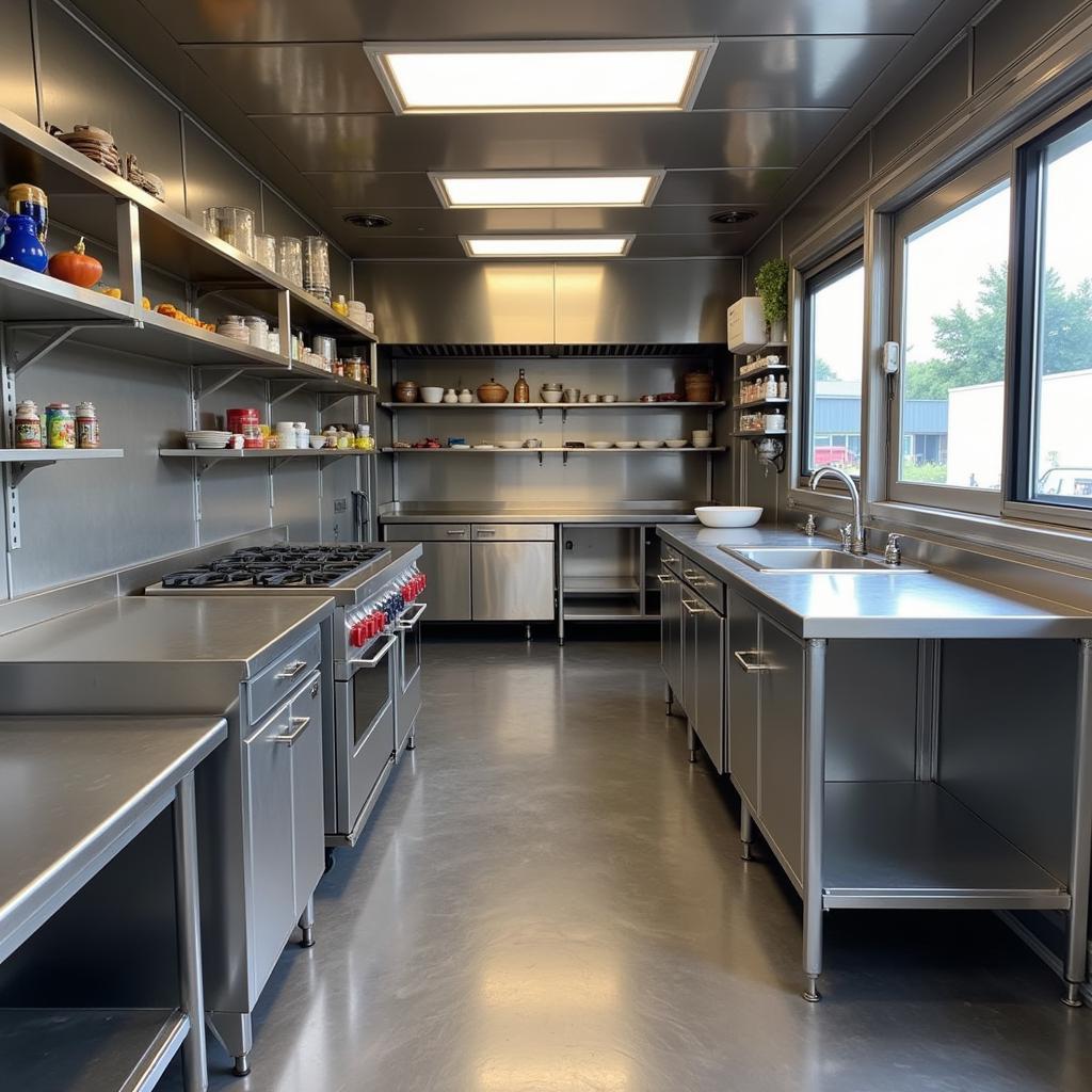 Clever space optimization techniques in a food truck kitchen.