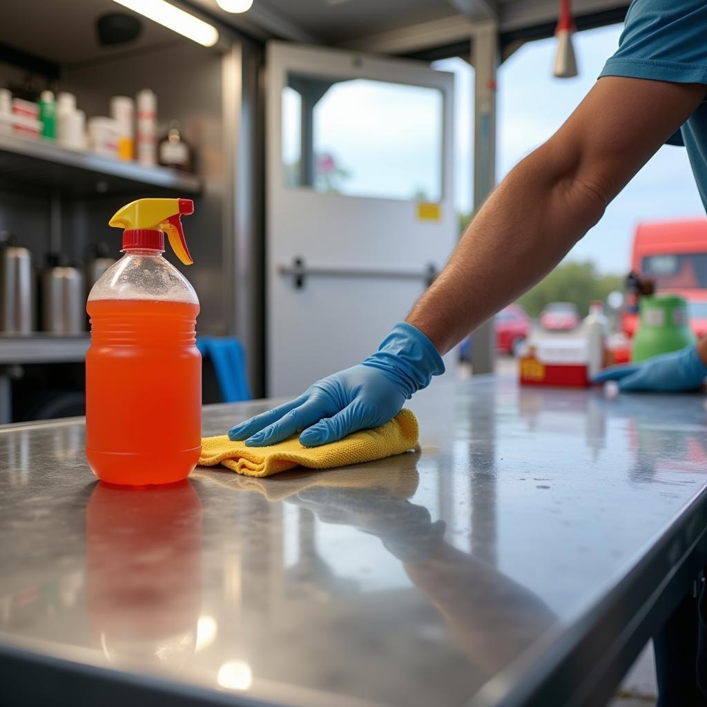 Cleaning and maintaining food truck tables