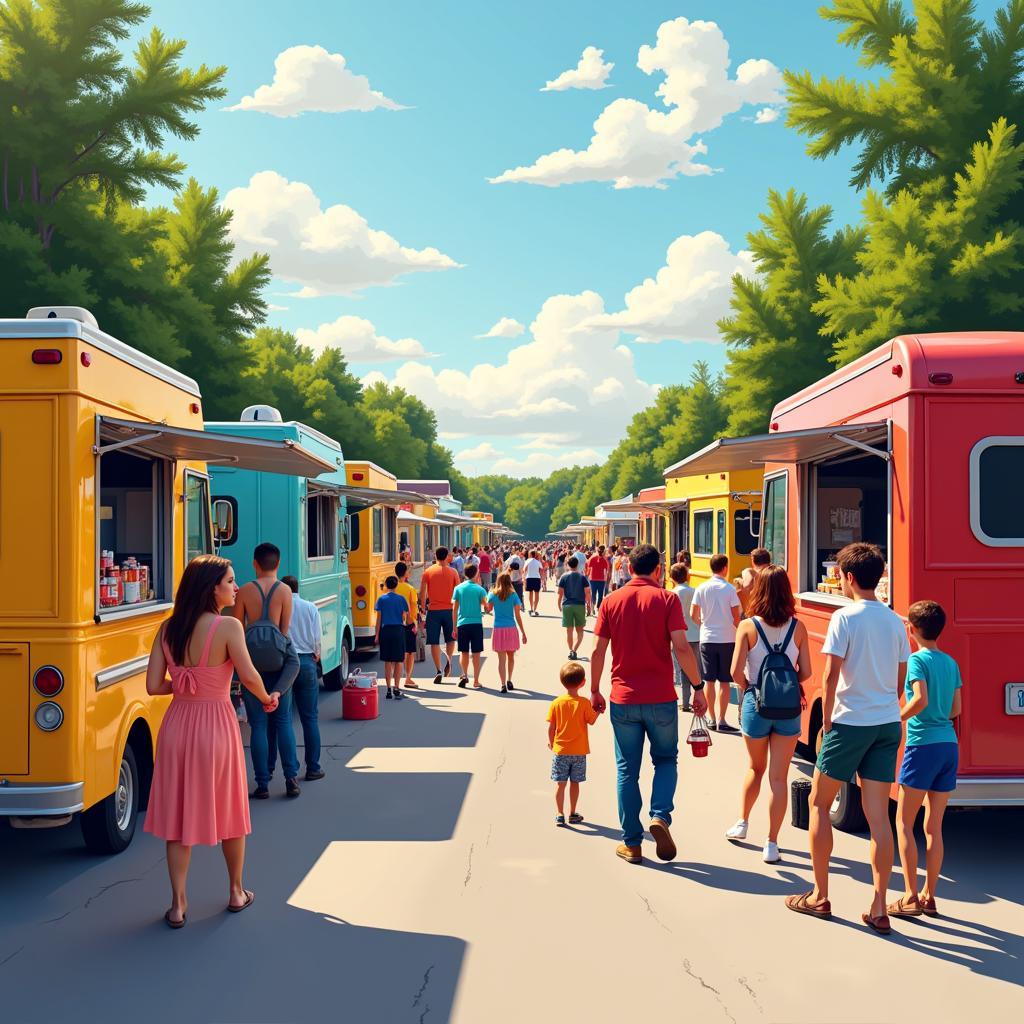 Food Trucks Lining a Street in Little Rock at a Festival