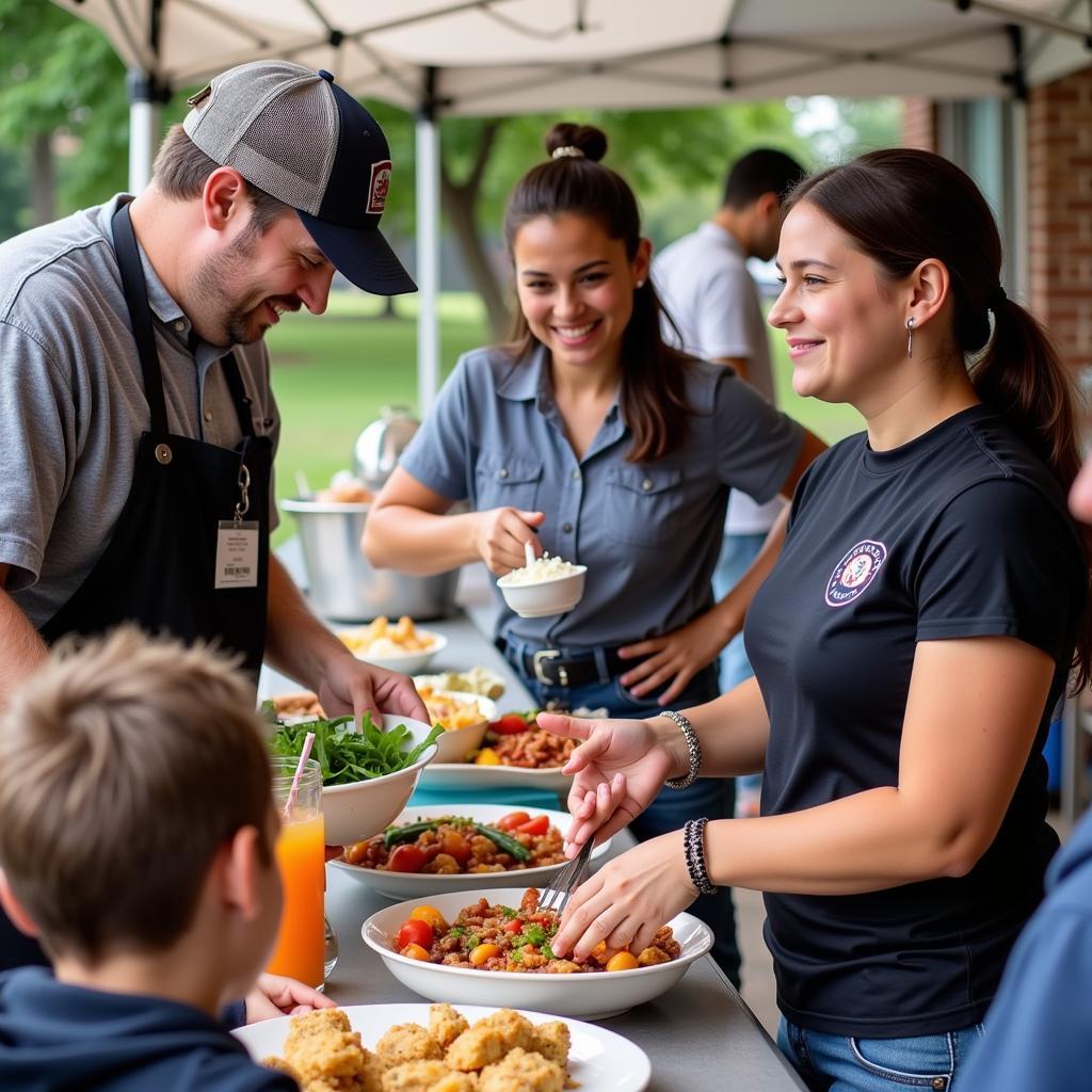 Food vendors engaging with the school community.