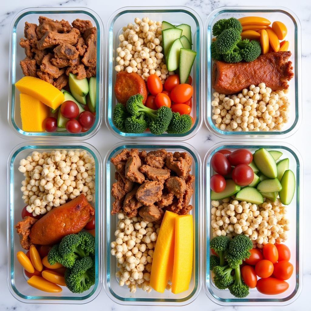 Various meal prep containers with healthy food