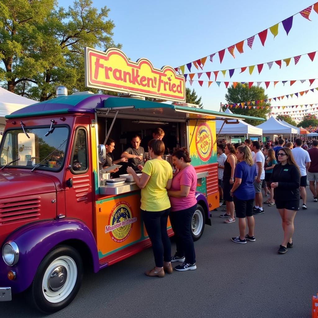 Franken Fried food truck serving customers at a bustling food festival.