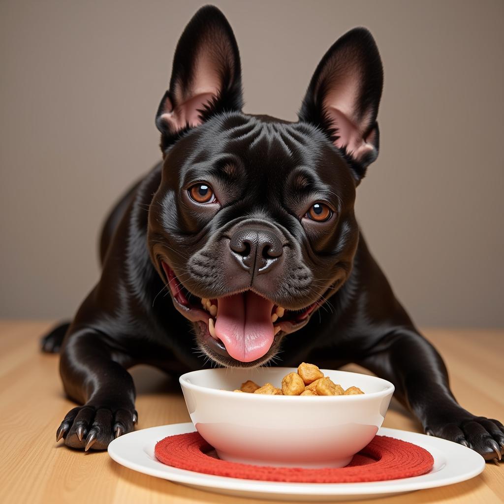 French Bulldog enjoying raw food