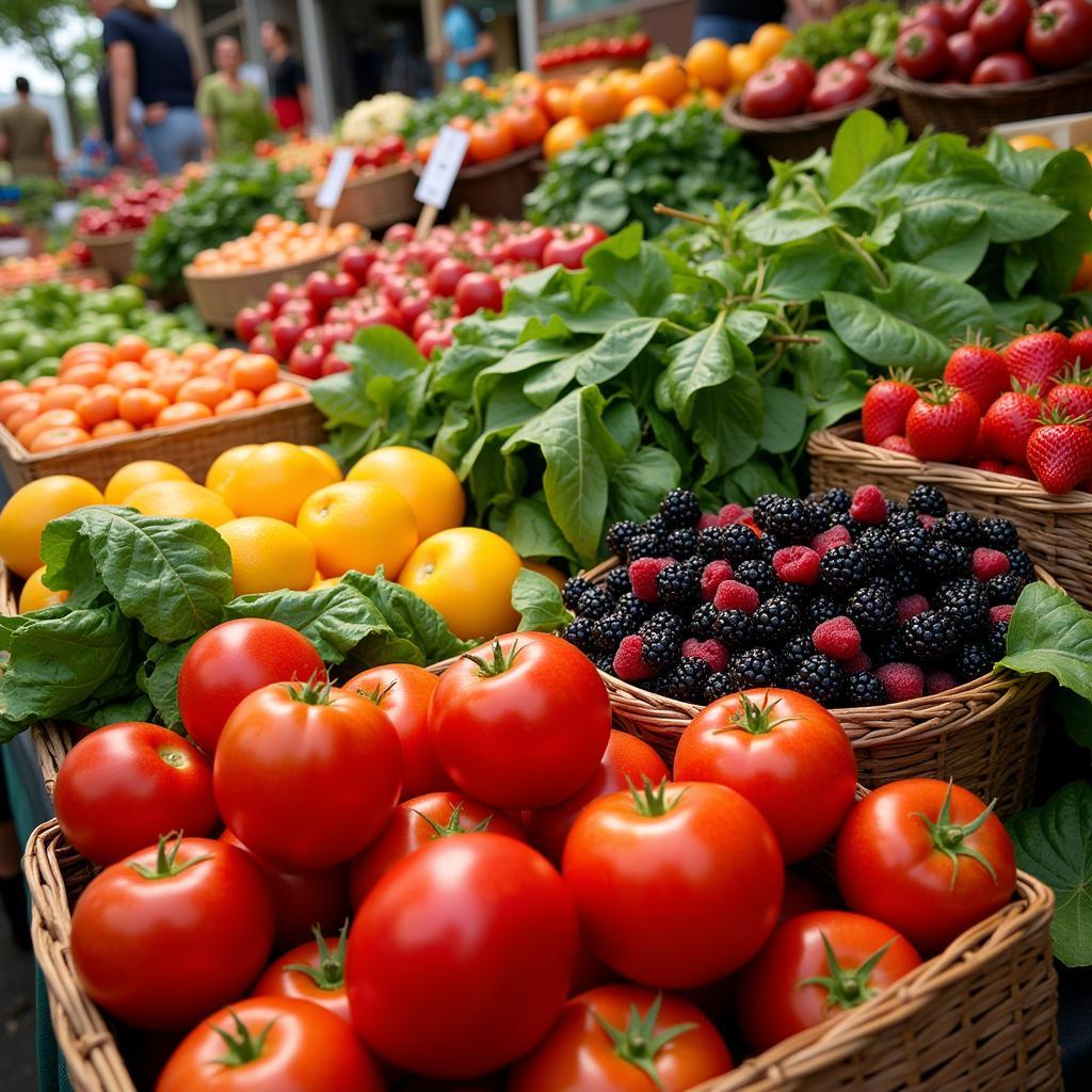 Vibrant fruits and vegetables at a farmers market