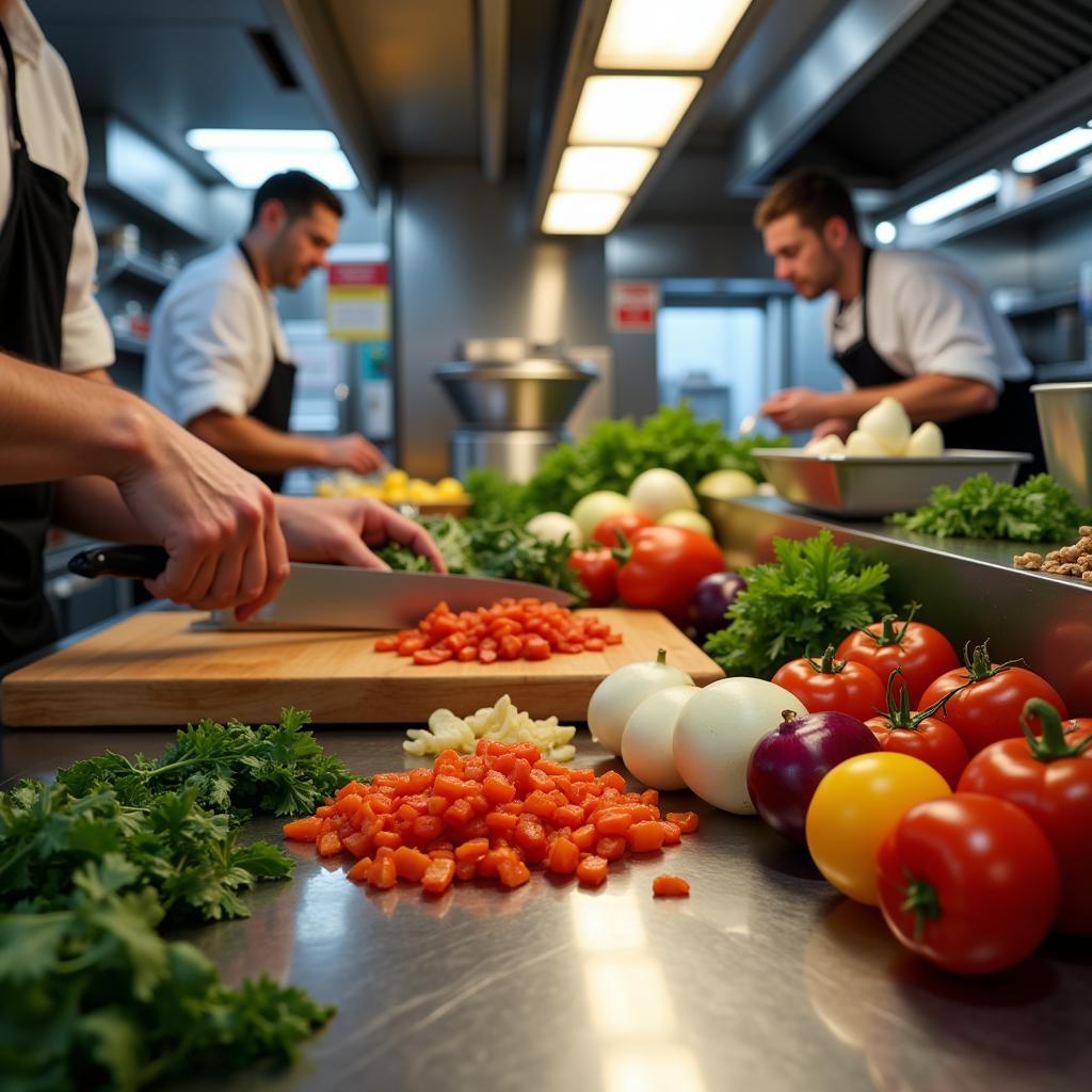 Fresh Ingredients Being Prepared in a Food Truck