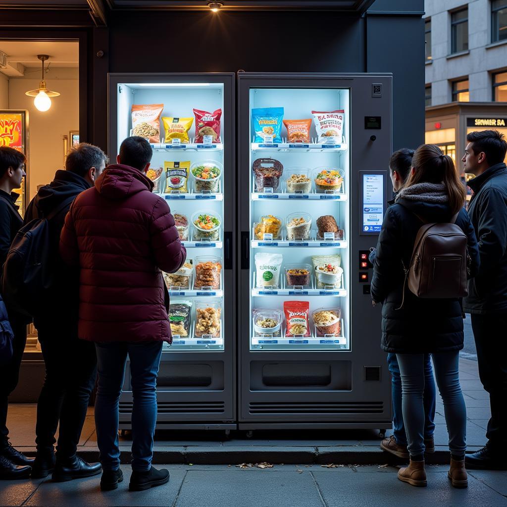 Frozen food vending machine on a busy city street