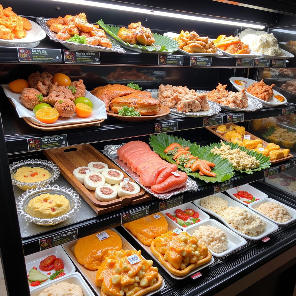 A wide selection of frozen premium food products in a Malaysian supermarket.