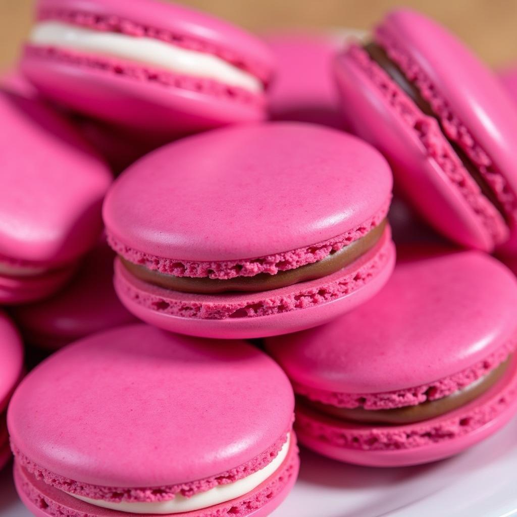 An arrangement of fuchsia-colored macarons.