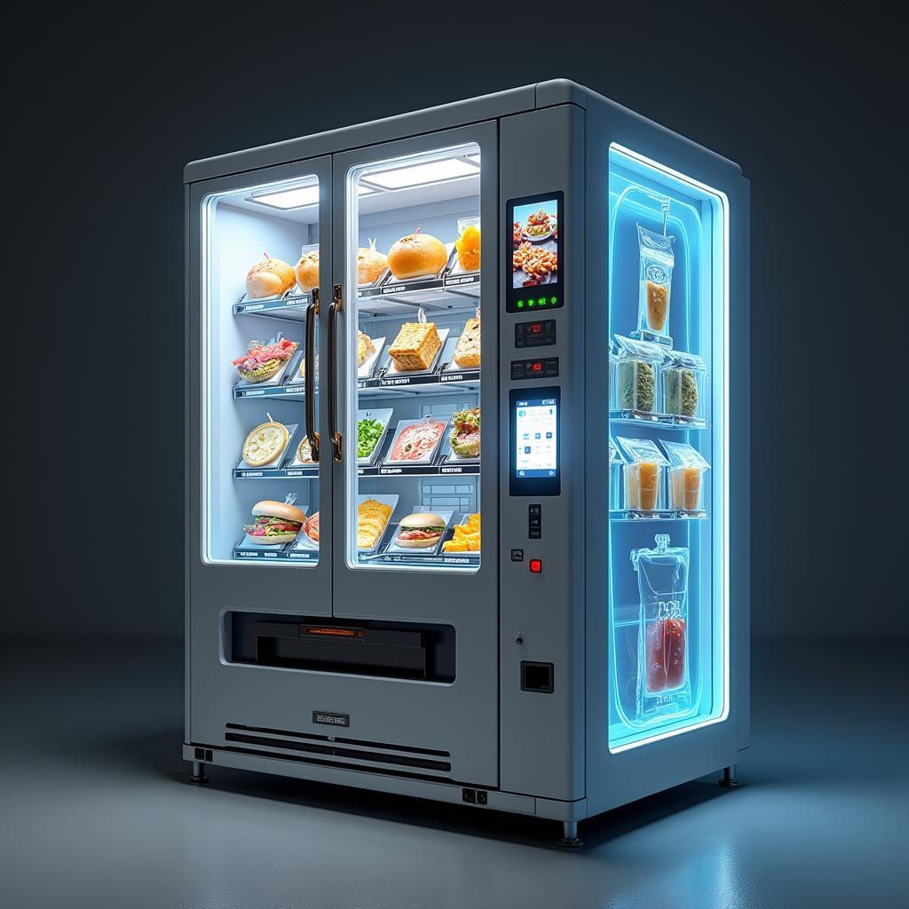 A futuristic concept of a hot food vending machine.