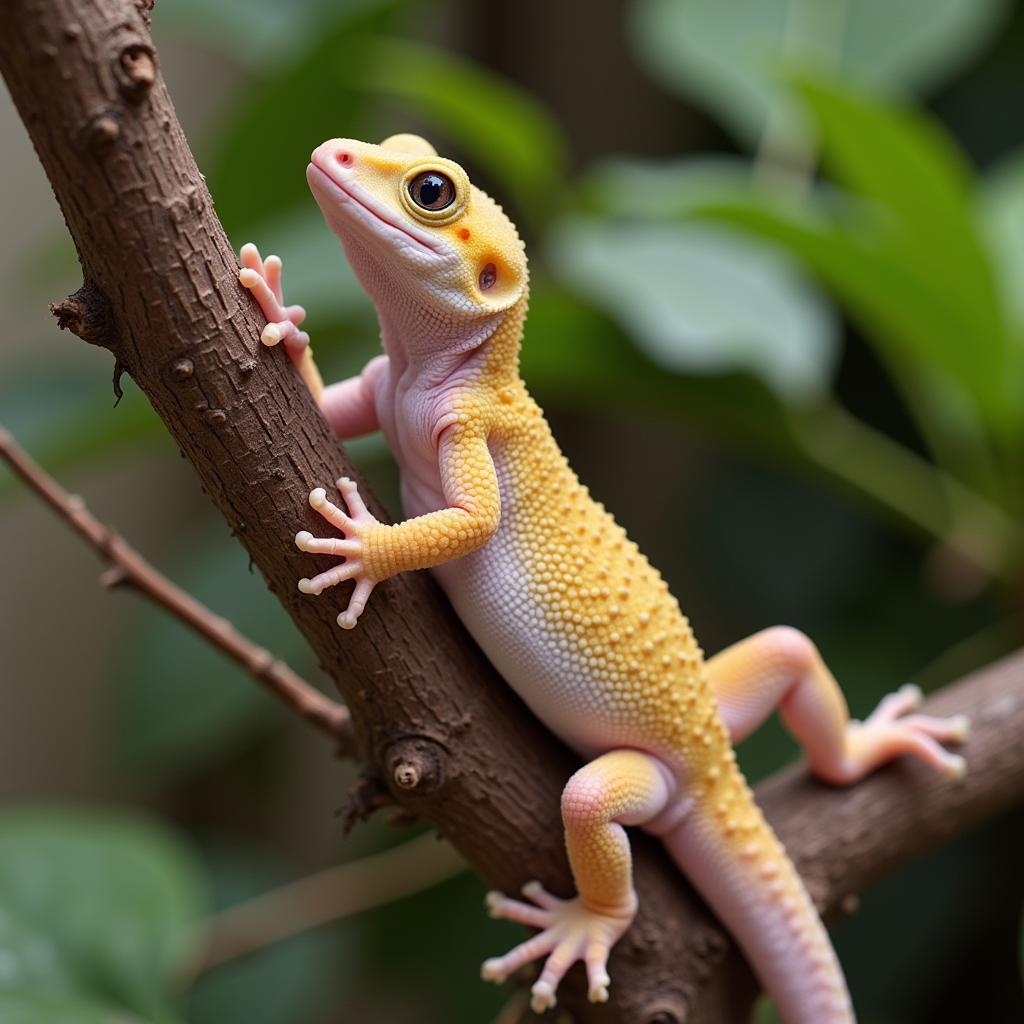 A gecko appearing thin and dehydrated, possibly due to lack of food.