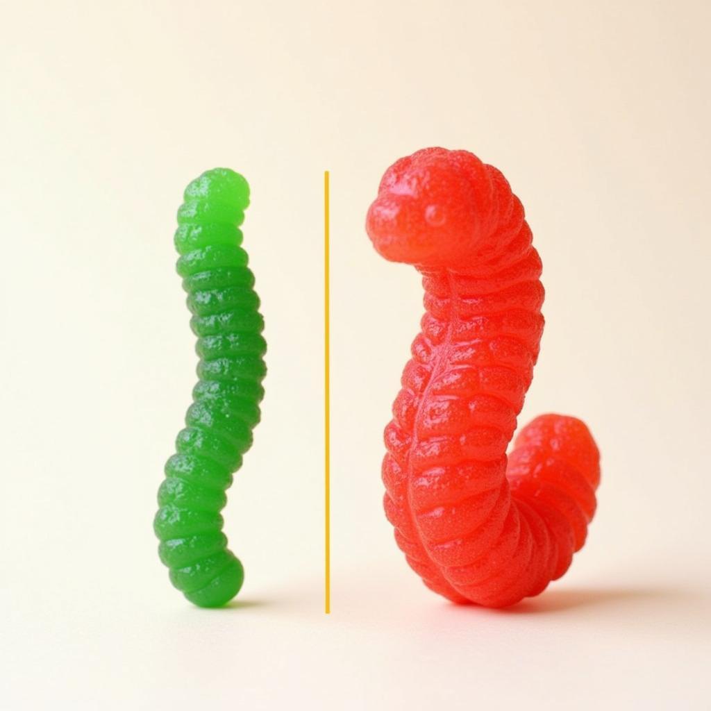 Comparing a regular gummy worm to a giant one