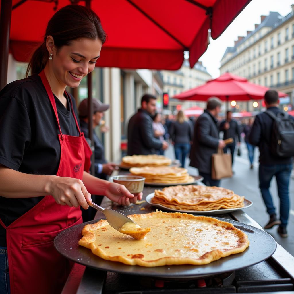 A street vendor in Paris making gluten-free crepes.