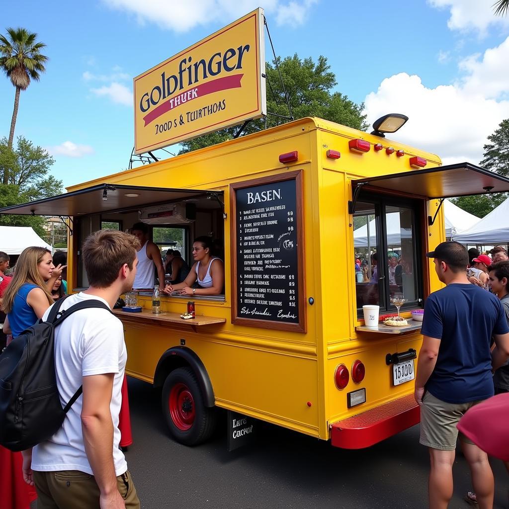 Goldfinger food truck serving a crowd at a bustling food festival